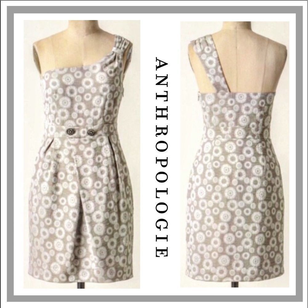 Anthropologie Silver/White One Shoulder Mini Dress Size 2